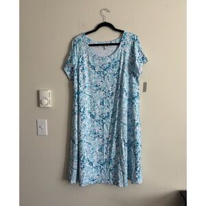 NWT Talbots Plus SIze 1X Dress Sundress A Line Floral Purple Blue Cotton Stretch